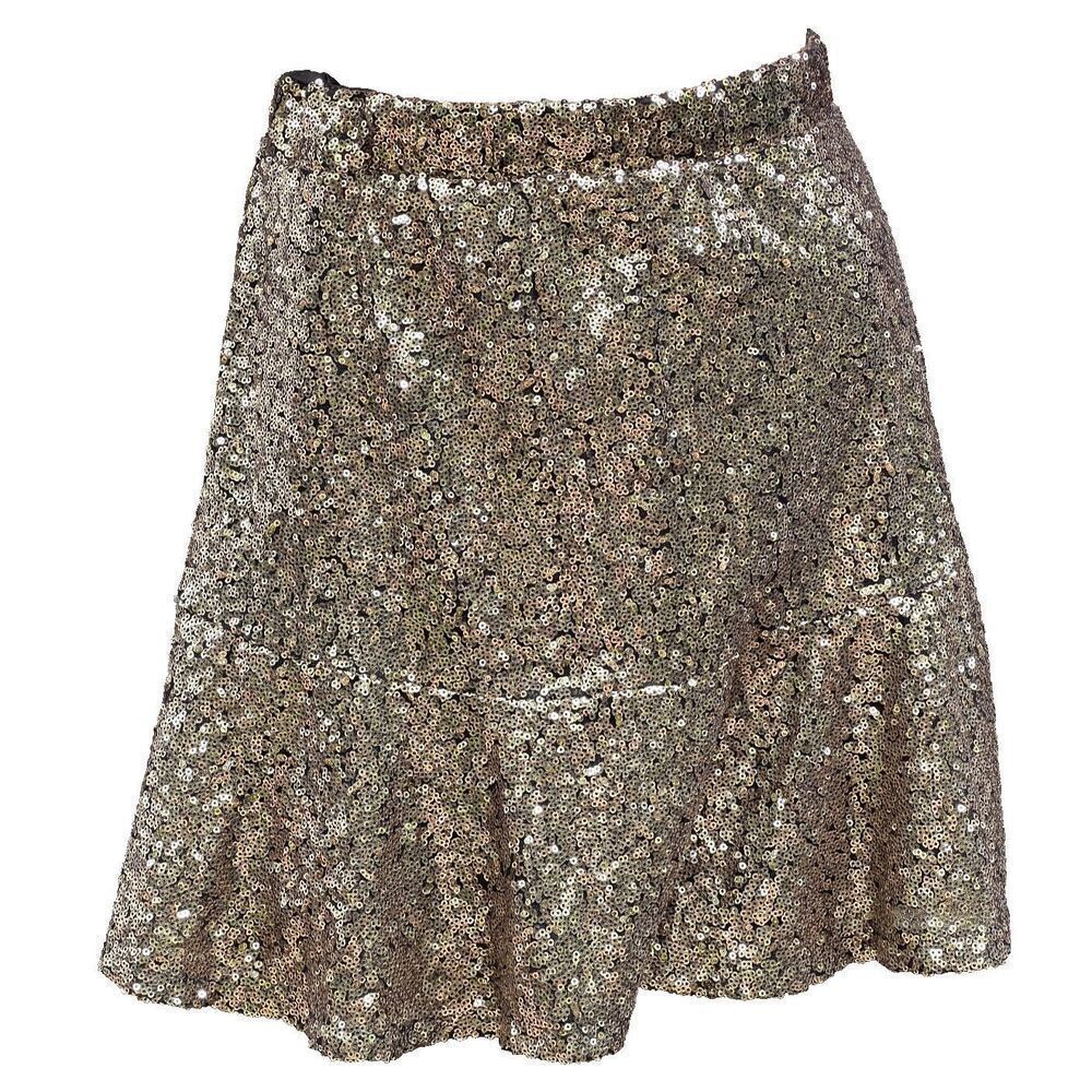 Burning Man Festival Gold Sequin Skirt with Ruffle Bottom Size S